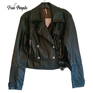 FREE PEOPLE NEW Faux Leather Button/Zip Buckle Biker Jacket S